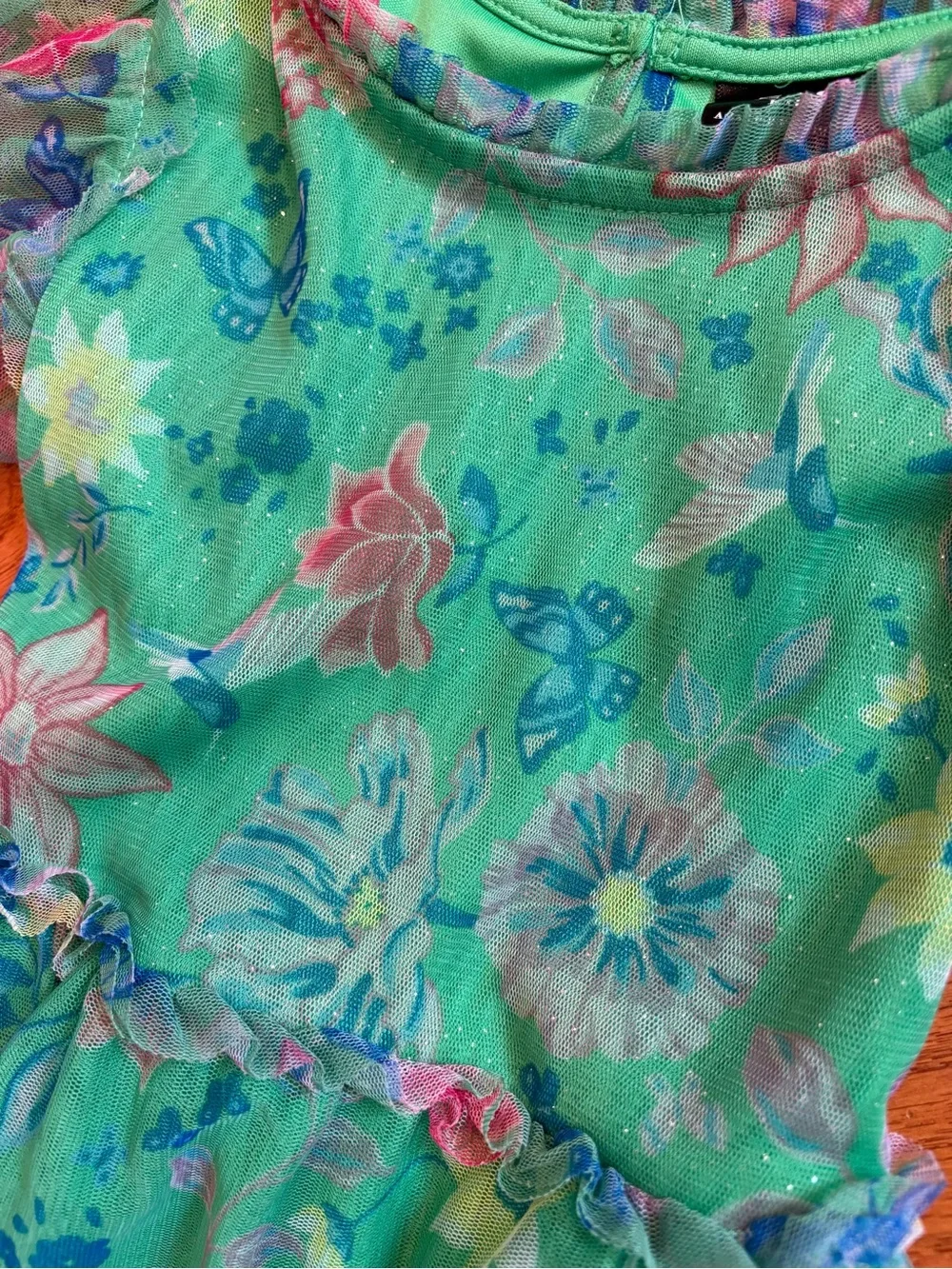 ZAC Kids Floral Butterfly Mesh Ruffle Dress Girls 4-5 Fairy Garden Party
